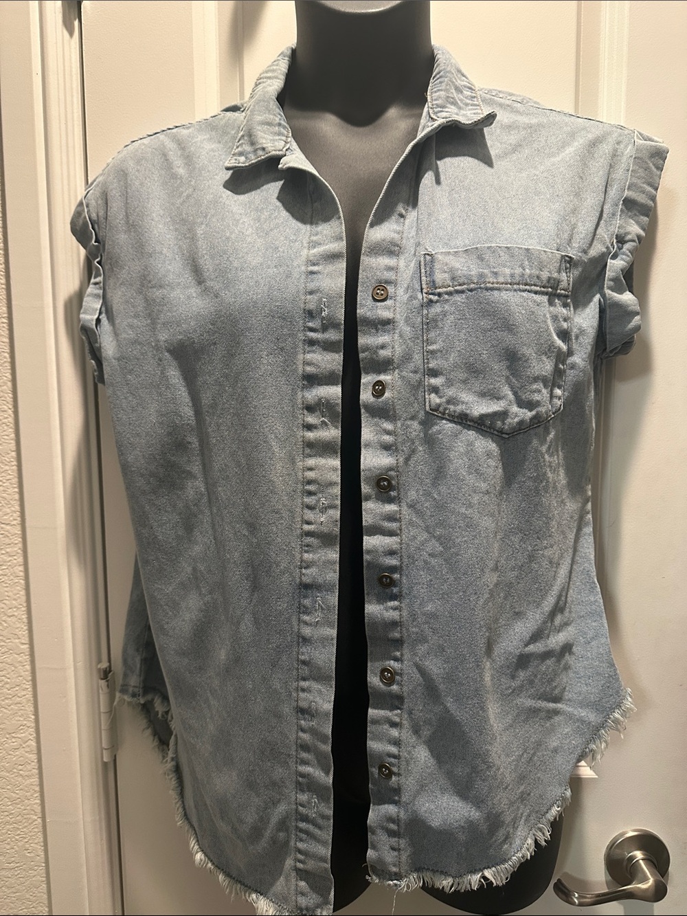 Umgee Light Blue Denim Shirt with Chest Tag
